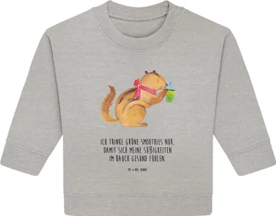 Produktbild von Mr. & Mrs. Panda Organic Baby Pullover Eichhörnchen Smoothie 6. - 12. Monat - Heather Grey - Geschenk, Streifenhörnchen, Abnehmen, Lustige Sprüche, Bullover, Diät