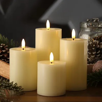 LED Kerzenset LINA - Rustik-Optik - Echtwachs - 4 Größen - D: 7cm - Timer - creme - 4er Set