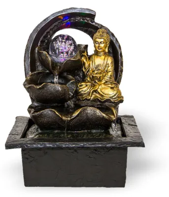 Produktbild von Zimmerbrunnen mit Buddha Gyan und LED Beleuchtung, Feng Shui Dekobrunnen für die Wohnung und Büro