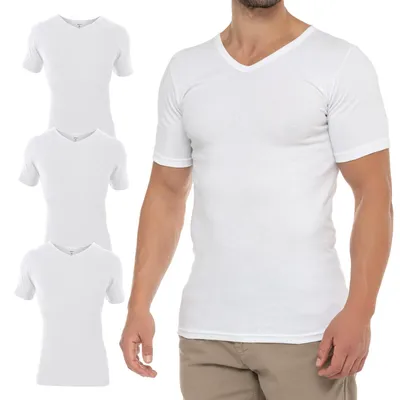 Produktbild von Celodoro Herren-Business-T-Shirt mit V-Ausschnitt (3er-Pack) - Weiß