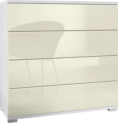 Produktbild von Vladon Kommode Pavos V3, Sideboard mit 4 Schubladen Weiß matt/Creme Hochglanz (76 x 76 x 35 cm)