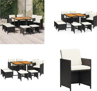 Produktbild von vidaXL 9 tlg. Garten Essgruppe mit Kissen Poly Rattan Schwarz - Garten Essgruppe - Garten Essgruppen - Essgruppe Poly Rattan - Outdoor Essgruppe