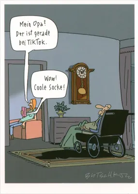 Produktbild von Cartoon-Postkarte Peter Butschkow "Mein Opa? Der ist grade bei TikTok."