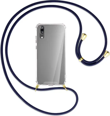 Produktbild von Handykette Backcover-Schutzhülle mit Band (Metall goldfarben) für Huawei P20 - dunkelblau