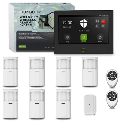Image de Système d'alarme HUXGO Wi-Fi GSM 4G HXA700 7 pouces, 7 détecteurs PIR + 1 capteur de porte,via application