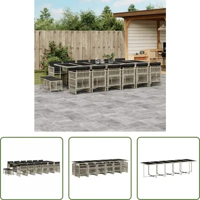 Produktbild von The Living Store 17-tlg. Garten-Essgruppe mit Kissen Hellgrau Poly Rattan