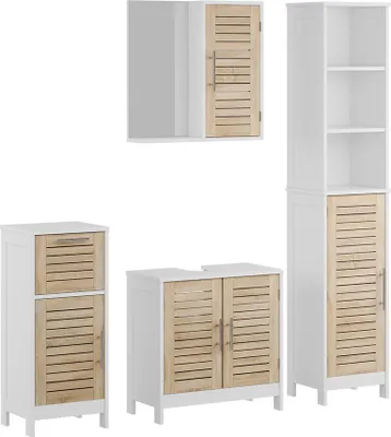 Produktbild von Vicco Badmöbel-Set Looma, 4 Teile, Weiß/Eiche/Weiß