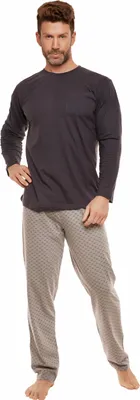 Produktbild von Moonline nightwear Herren langarm Schlafanzug, M, Anthrazit mit Alloverdruck