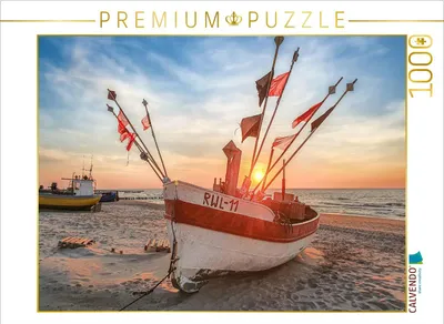Produktbild von CALVENDO Puzzle Fischerboot im Sonnenuntergang | 1000 Teile Lege-Größe 64x48cm Foto-Puzzle für glückliche Stunden