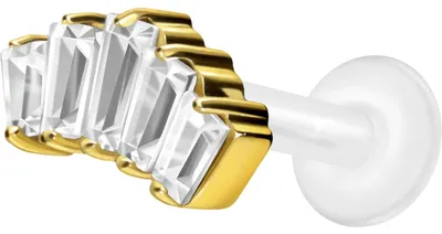 Produktbild von Ohrpiercing, Nasenpiercing PTFE Labret mit Innengewinde + Titan-Aufsatz 5 EINGEFASSTE KRISTALLRECHTECKE Gold Stablänge: 8mm | Stabstärke: 1,6mm