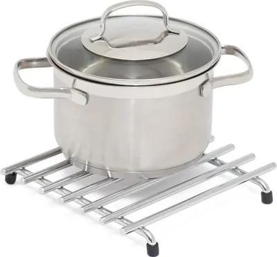 Image de Support de casserole - Résistant à la chaleur - Protège-plan de travail - Carré - Acier chromé