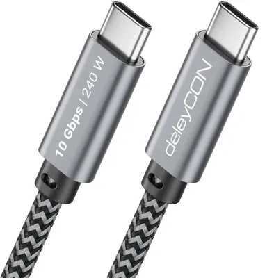 Produktbild von deleyCON 3,0m 240W 10 Gbps USB-C Kabel (USB 3.2 Gen2) PD 3.1 Ladekabel Datenkabel 4K@60Hz für Ladegerät iPhone 17 16 15 Pro Max Air Galaxy A16 A26 A56 S26 S25 S24 iPad SSD HDD MacBook PS5