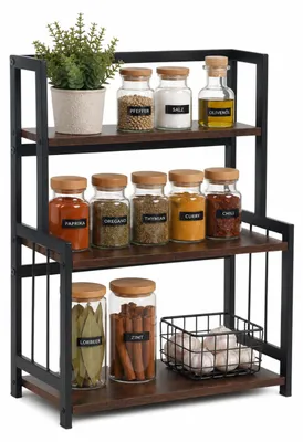 Immagine prodotto di Relaxdays, ripiano per cucina, piano di lavoro, altezza x larghezza x profondità: 53 x 41 x 18 cm, 3 ripiani, stile industriale, porta spezie da appoggio, marrone/nero