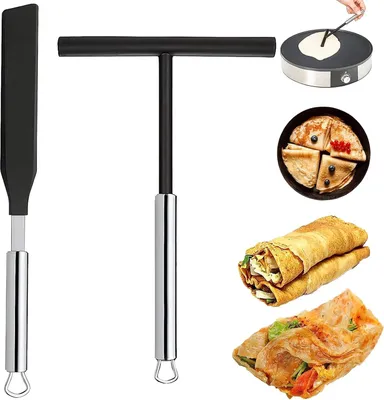 Produktbild von Famanu Set von 2 Pfannkuchen- und Omelettwendern - T-förmige Spritzdüse aus Edelstahl