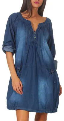 Produktbild von malito – Langarm Jeanskleid Damen mit Taschen – Unisize Maxikleid für Sommer, He