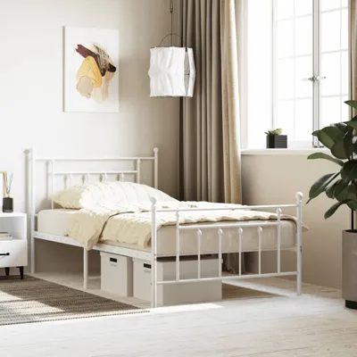 Produktbild von [Home] Bettgestell mit Kopf- und Fußteil Metall Weiß 100x200 cm , Neue Mode 2024 im häuslichen Leben