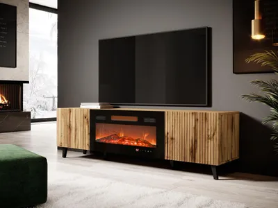 Immagine prodotto di Tavolino per TV con camino elettrico HAER - rovere wotan / nero