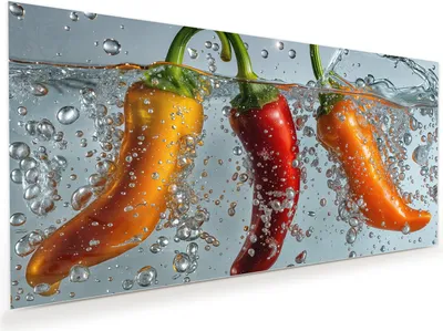 Produktbild von Glasbild 110x55cm in XXL für Wohnzimmer, Schlafzimmer Motiv Paprika im Wasser