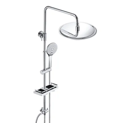Zdjęcie produktu dla Deszczownica JOHO bez kranu, zestaw prysznicowy Rain Shower, głowica prysznicowa ze stali nierdzewnej z chromowaną półką (głowica prysznicowa okrągła D20)