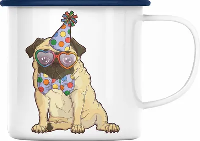 Produktbild von Trendation - Hunde Emaille Tasse Mops Rasse Geschenk Mops-Besitzer Mops Mama Geschenkidee Lustig (Blau)