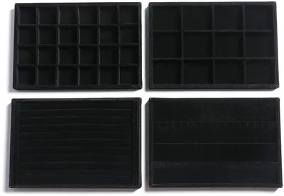 Obrázek produktu pro Stohovatelné sametové úložné zásuvky na šperky, černé, 4 kusy