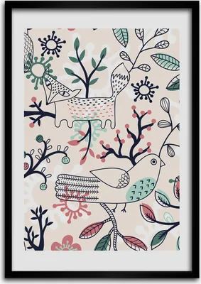Produktbild von Bild - Bilderrahmen - 50 cm x 70 cm - MDF - Rahmen - Wandkunst Tiere und Blumen