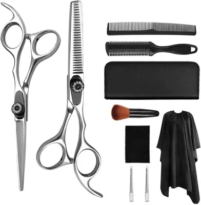 Produktbild von Friseurscheren-Set, professionelles Haar-Ausdünnungs-Schneidscheren-Set, für Herren und Damen, Heimsalon, Friseur-Schneide-Set, Silber, 6,0-Zoll-Set