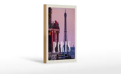 Produktbild von Holzschild Reise 12x18cm Paris France Sonnenuntergang Turm Dekoration