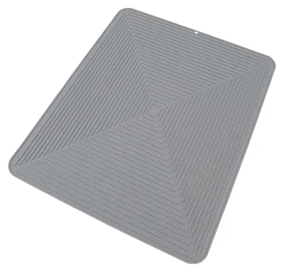 Image de Tapis de séchage en silicone pour vaisselle, protection de plan de travail, isolant thermique, antidérapant, avec trou d'évacuation, pour plan de travail de cuisine, gris