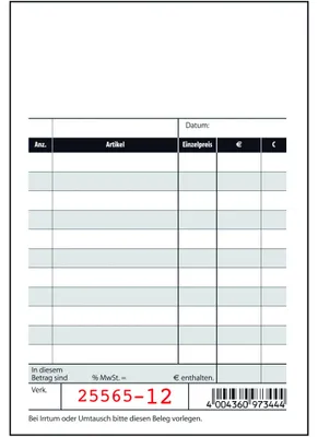 Zdjęcie produktu dla 10x sigel KC620 Formularbuch "Kassenblock", 100 x 158 mm, 2 x 50 Blatt
