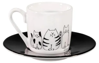 Produktbild von Könitz Espresso Tasse Lustige Katzen. Kaffeetasse 65ml aus Porzellan. Moderne Espressotasse in Schwarz-Weiß