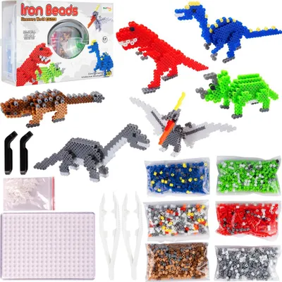 Obrázok produktu pre Malplay nažehľovacie korálky 3000 ks DIY nažehľovacie šablóny dinosaurov 3D figúrky sada korálok T-Rex vzor darček od 6 rokov