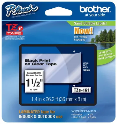 Produktbild von Brother TZE-161, Schwarz auf transparent, TZe, Wärmeübertragung, China, 5 Jahr(e), Brother
