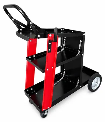 Immagine prodotto di Carrello per saldatura a 3 ripiani, carrello per trasporto saldatrice con ruote carico massimo 45 kg, carrello per attrezzatura di saldatura da officina, banco saldatura bloccabile,ruote 360°,catene di sicurezza,stoccaggio serbatoi, Gebo Tools
