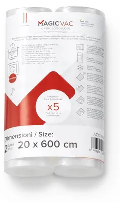 Vakuumierfolien, 2 Rollen, 20 cm x 6 m, transparent