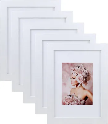 Produktbild von Pack Set Holz Bilderrahmen Foto Plexi Rahmen Acryl Collage Wanddeko Poster S215 - Farbe: Weiß | Format: 21x29,7 DIN A4 | Pack: 5