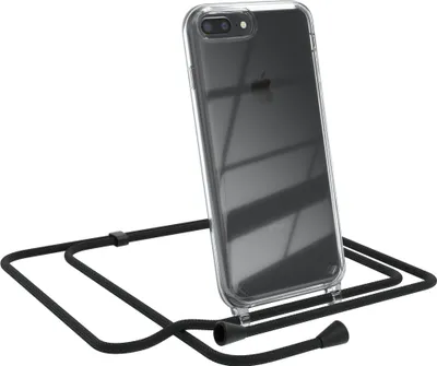 Produktbild von EAZY CASE Handykette kompatibel mit Apple iPhone 8 Plus / 7 Plus, Handyhülle mit Umhängeband, Handykordel, Schutzhülle Clear, Band in Schwarz