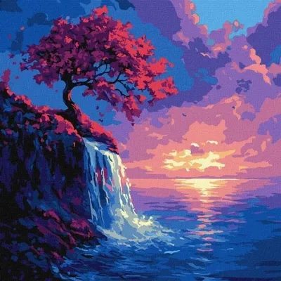 Image de Peinture par numéros - Sakura près d'un ruisseau 40 x 40 - Ideyka