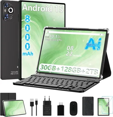 Produktbild von 2026 Tablet 10.1" Zoll IPS HD, 30GB RAM 128GB Speicher erweiterbar 2TB, Octa-Core, 8000mAh, WiFi 6, Face ID, Widevine L1, Tablet mit Tastatur & Maus