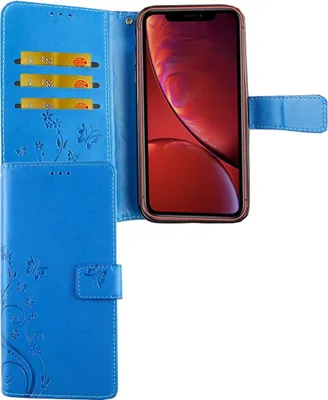 Productafbeelding van Apple iPhone XR telefoonhoesje, beschermende tas, hoesje, flip-case met kaarthouder, blauw