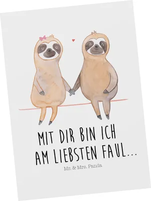 Produktbild von Mr. & Mrs. Panda Postkarte Faultier Pärchen - Weiß - Geschenk, Liebe, Grußkarte, Ansichtskarten, Verlobt, Postkarten, faul, bildkarte, Fotokarte