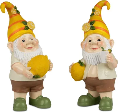 Produktbild von 2er Set Dekofiguren Zwerge Zitrone stehend H. 24cm aus Kunststein Formano S26