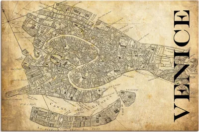 Produktbild von ARTland Leinwandbild Venedig Karte Straßen Karte Sepia Größe: 90x60 cm