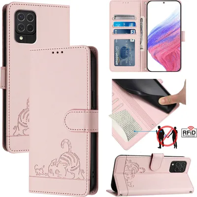 Produktbild von Leder Hülle für Samsung Galaxy M62 Süße Katze Flip Case Brieftasche Schutzhülle mit Standfunktion Pink
