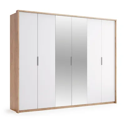 Produktbild von 6-türiger Kleiderschrank Weiß Hochglanz / Dąb Craft – 2745 × 2134 × 590 mm