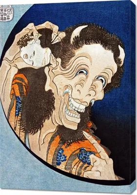 Immagine prodotto di Quadro 70x100 cm Laughing Demoness, Hokusai Giapponese Vintage per il salotto