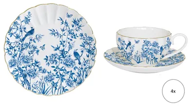 Produktbild von 12tlg. Kaffeeservice PARADISE GARDEN weiß blau für 4 Personen Easy Life