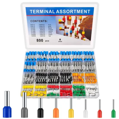 Produktbild von Aderendhülsen Kabelschuhe Crimpverbinder - 0,5-6 mm² - 800 Stück - Sortiment mit Crimpzange