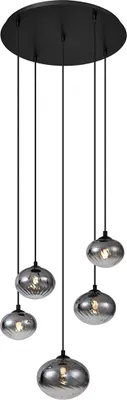 Produktbild von QAZQA - Moderne Hängelampe I Pendellampe I Pendelleuchte schwarz mit Rauchglas - JiaI 5-flammig I Wohnzimmer I Schlafzimmer - Stahl Rund I Kugel I Kugelförmig - LED geeignet G9