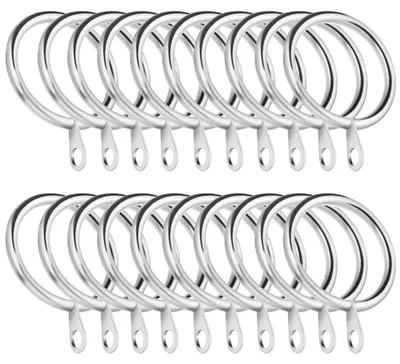 Image de 20 anneaux à rideaux en métal, diamètre intérieur de 45 mm, anneaux décoratifs, crochets de suspension avec œillets fixes pour tringles à rideaux, couleur argent